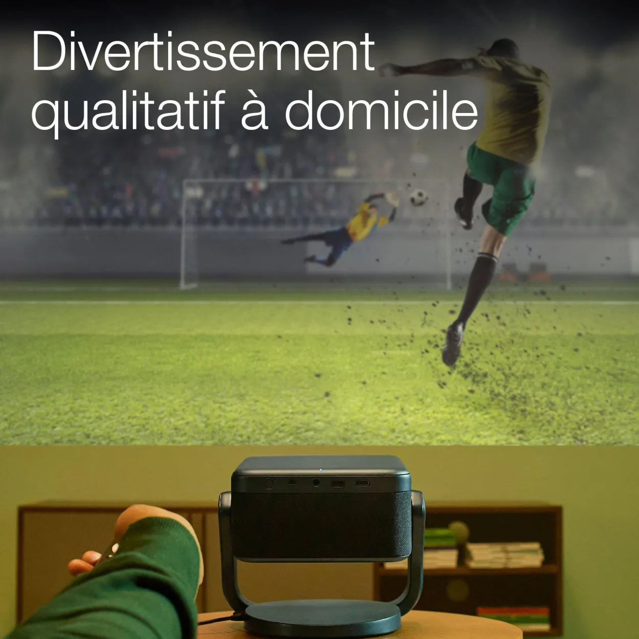 EF-22N, Mini projecteur laser, 1 000 lumens, Affichage jusqu’à 150 pouces, Google TV™ et haut-parleur Bluetooth, Portable