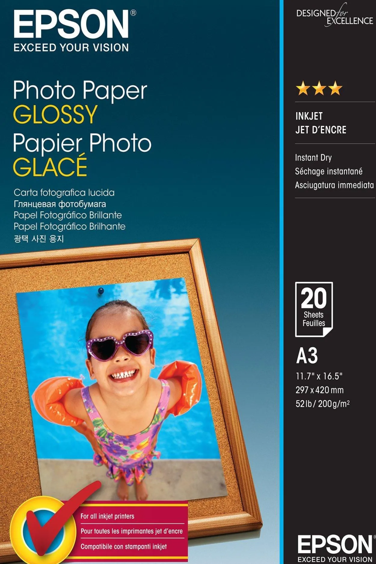 Epson A3 Glossy Photo Paper 200gsm, 20 sheets
