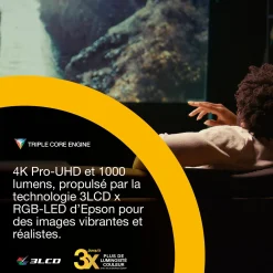 Epson Lifestudio Flex Édition spéciale luxe — EF-73 Noir profond, Projecteur intelligent portable, Sound by Bose, Google TV, 4K Pro UHD, Chargement sans fil, Usage intérieur/extérieur, Garantie 5 ans*