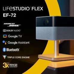Epson Lifestudio Flex Plus EF-72, Projecteur Smart TV Portable 4K PRO-UHD, 3LCD x RGB-LED, Sound by Bose, Google TV, Écran 150