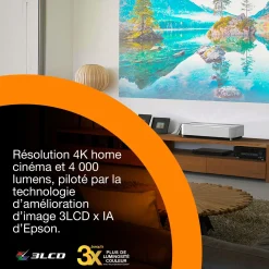 Epson Lifestudio Grand Plus EH-LS970W, Blanc diamant, projecteur laser intelligent à ultracourte focale, résolution home cinéma 4K réelle, Sound by Bose, Google TV