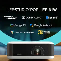 Epson Lifestudio Pop EF-61W blanc diamant, Projecteur portatif smart, Sound by Bose, Google TV, HD intégrale, utilisation en intérieur/extérieur, garantie de 5 ans*