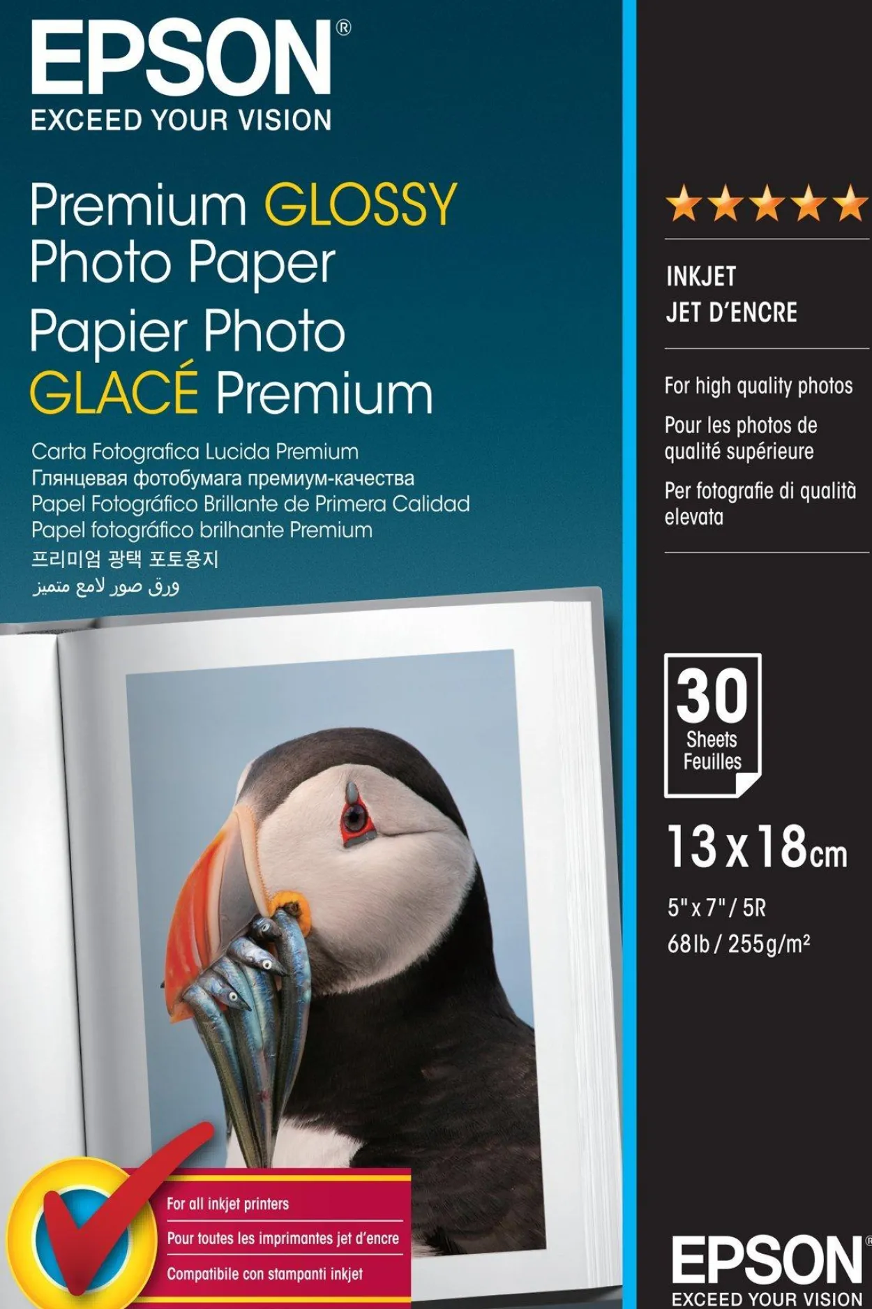 Epson Premium Glossy Photo Paper (130 x 180mm), 255gsm, 30 sheets