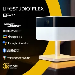 Epson Lifestudio Flex EF-71 blanc diamant, Projecteur portatif smart, Sound by Bose, Google TV, HD intégrale, Pied réglable, Usage intérieur/extérieur, Garantie 5 ans*