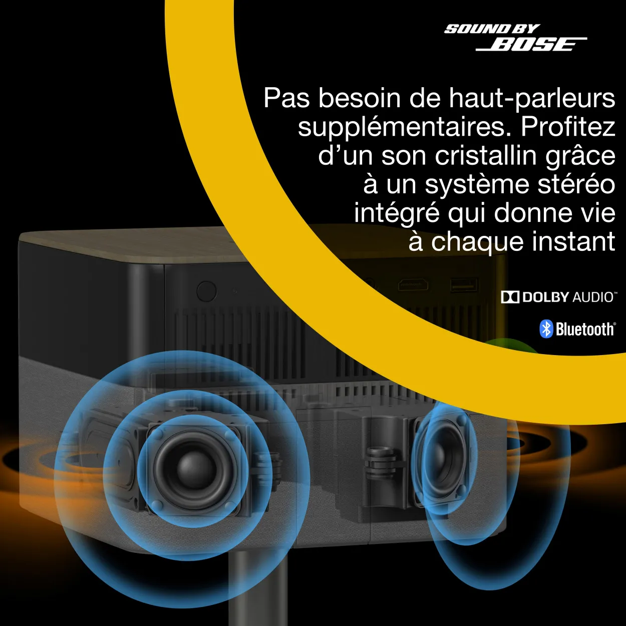 Epson Lifestudio Flex EF-71 blanc diamant, Projecteur portatif smart, Sound by Bose, Google TV, HD intégrale, Pied réglable, Usage intérieur/extérieur, Garantie 5 ans*