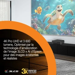 Epson Lifestudio Grand EH-LS670B Noir métallisé, Projecteur laser intelligent à ultracourte focale, 4K PRO UHD, Sound by Bose, Google TV, taille d’image jusqu’à 120 pouces (305 cm), garantie de cinq ans*