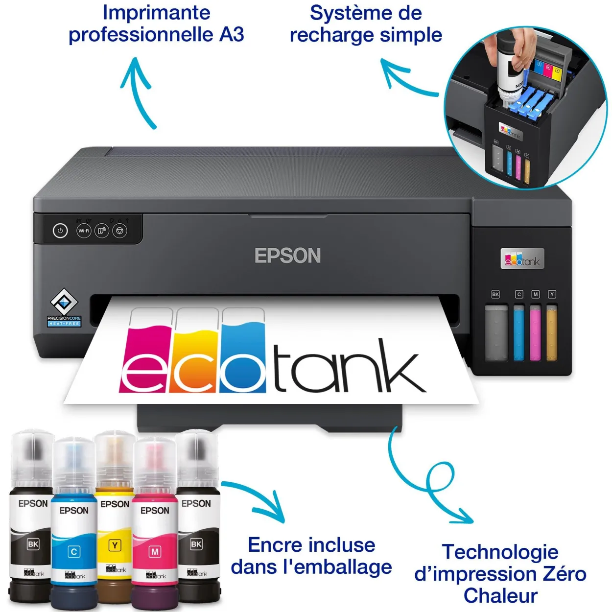 Imprimante A3 Wi-Fi EcoTank ET-14100 équipée de réservoirs d’encre, avec jusqu’à 3 ans d’encre inclus*