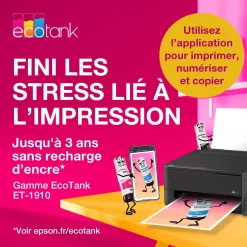 Imprimante A4 Wi-Fi et AirPrint EcoTank ET-1910 équipée de réservoirs d’encre, avec jusqu’à 3 ans d’encre inclus
