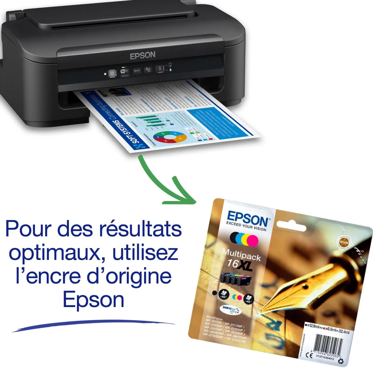 Imprimante Jet d’Encre A4 WorkForce WF-2110W avec connexion Wi-Fi et Ethernet