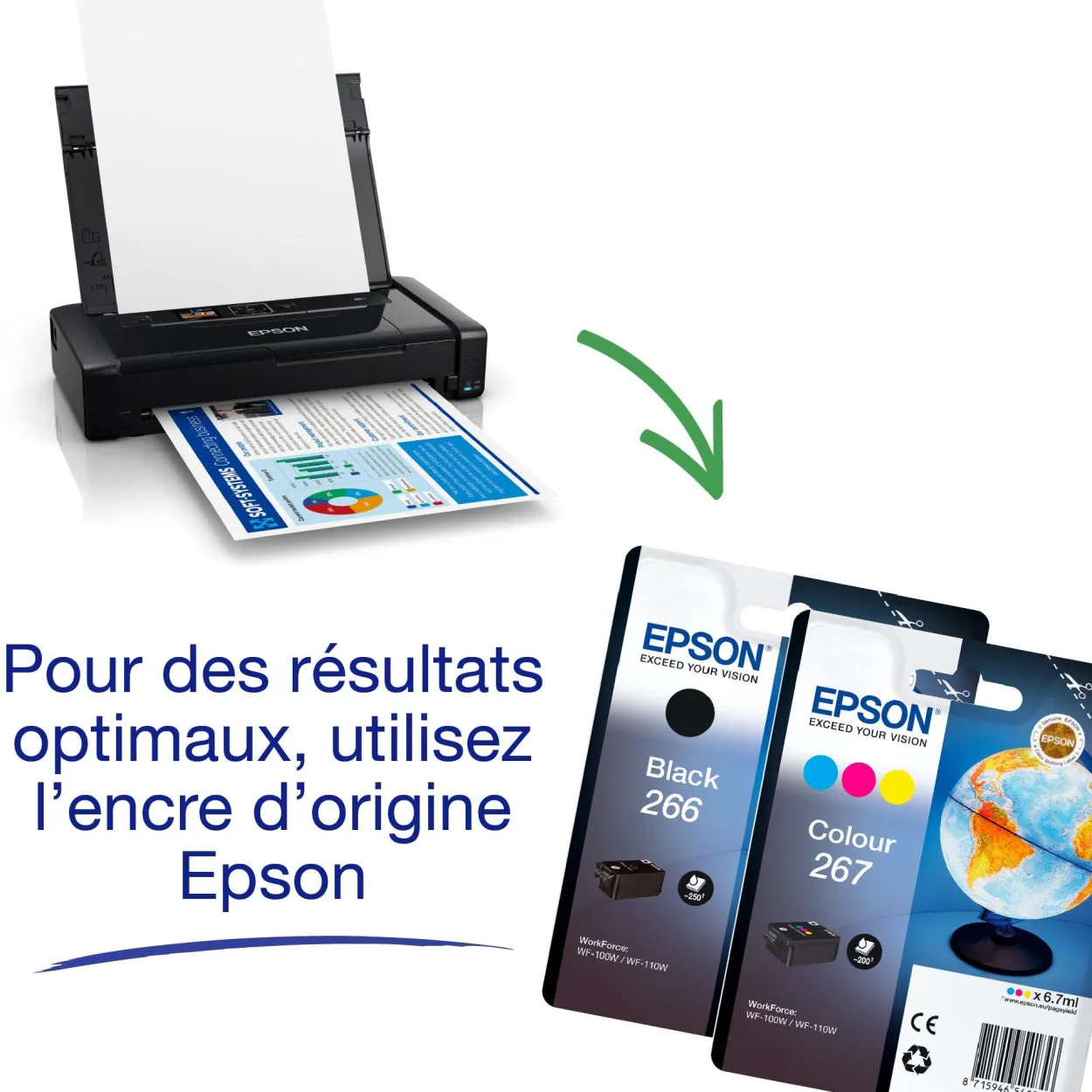 Imprimante Jet d’Encre A4 portable monofonction WorkForce WF-110W