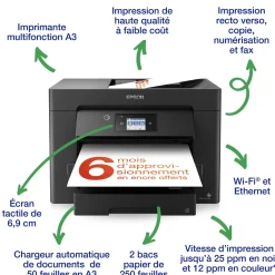 Imprimante multifonction Jet d’Encre A3 WorkForce WF-7830DTWF et 3 mois d’approvisionnement en encre offerts avec l’abonnement ReadyPrint*