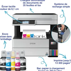 Imprimante multifonction A4 EcoTank ET-5170 avec Wi-Fi, réservoirs d’encre et fax