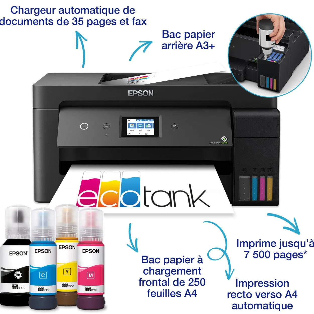 Imprimante multifonction A3+ Wi-Fi EcoTank ET-15000 équipée de réservoirs d’encre, avec jusqu’à 3 ans d’encre inclus