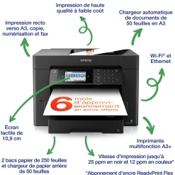 Imprimante multifonction Jet d’Encre A3+ WorkForce WF-7840DTWF et 3 mois d’approvisionnement en encre offerts avec l’abonnement ReadyPrint*