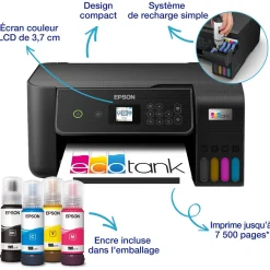 Imprimante multifonction A4 Wi-Fi EcoTank ET-2875 équipée de réservoirs d’encre, avec jusqu’à 3 ans d’encre inclus