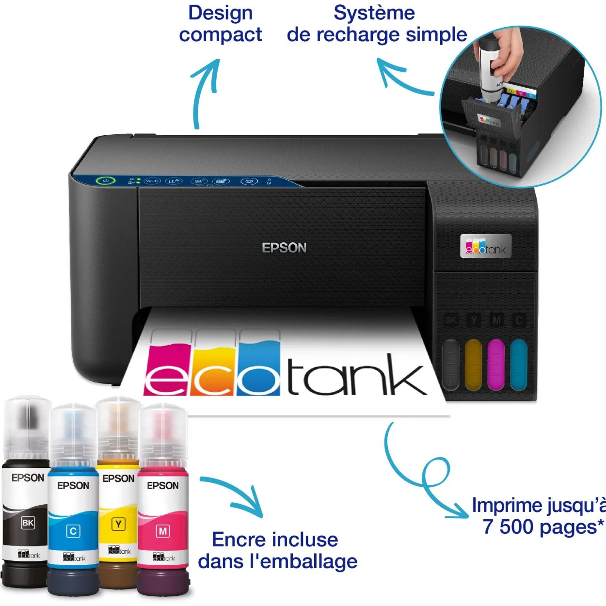 Imprimante multifonction A4 Wi-Fi EcoTank ET-2861 équipée de réservoirs d’encre, avec jusqu’à 3 ans d’encre inclus