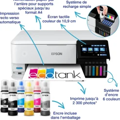 Imprimante photo A4 EcoTank ET-8500 avec réservoir d’encre et Wi-Fi