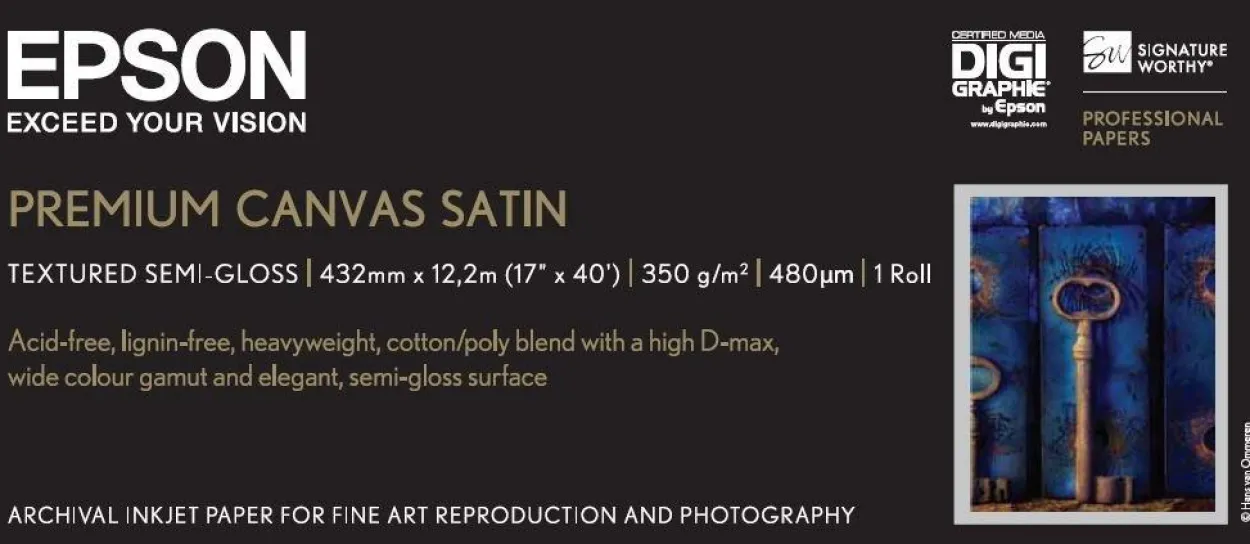 Premium Canvas Satin Roll, 17" x 12.2m, 350g/m2