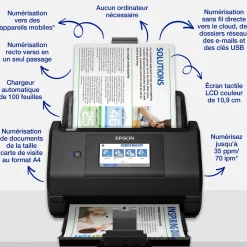 Scanner à défilement recto verso A4 WorkForce ES-580W avec Wi-Fi et écran tactile facile à utiliser