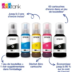 Solution d’impression A4 blanche EcoTank ET-4956 équipée d’une connexion Wi-Fi et de réservoirs d’encre, avec jusqu’à 3 ans d’encre inclus