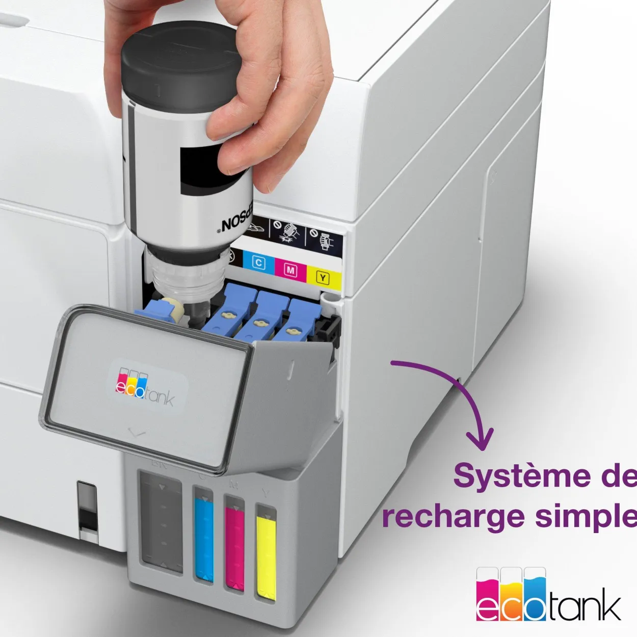 Solution d’impression A4 blanche EcoTank ET-3956 équipée d’une connexion Wi-Fi et de réservoirs d’encre, avec jusqu’à 3 ans d’encre inclus