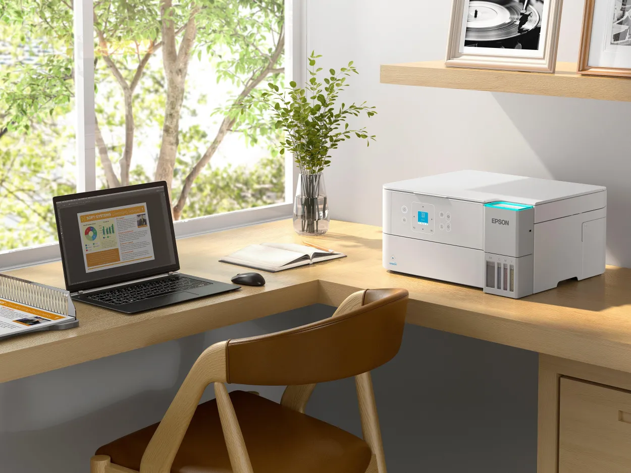Solution d’impression A4 blanche EcoTank ET-2956 équipée d’une connexion Wi-Fi et de réservoirs d’encre, avec jusqu’à 3 ans d’encre inclus