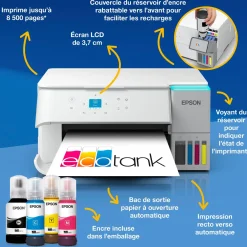 Solution d’impression A4 blanche EcoTank ET-2956 équipée d’une connexion Wi-Fi et de réservoirs d’encre, avec jusqu’à 3 ans d’encre inclus