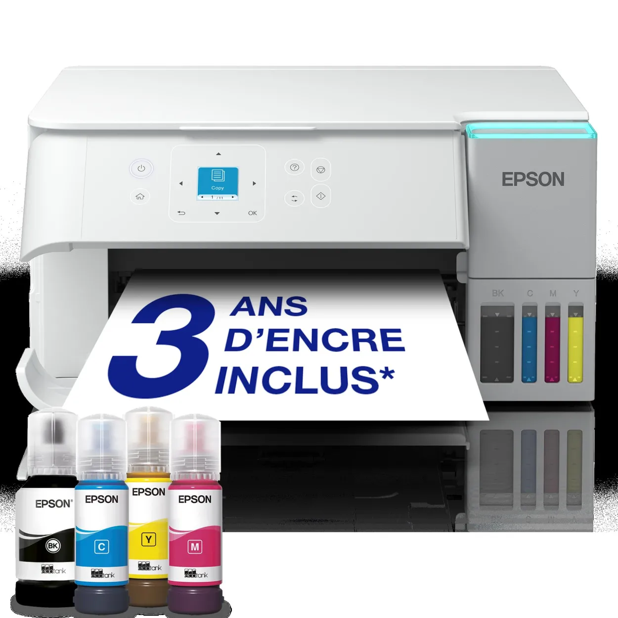 Solution d’impression A4 blanche EcoTank ET-2959 équipée d’une connexion Wi-Fi et de réservoirs d’encre, avec jusqu’à 3 ans d’encre inclus
