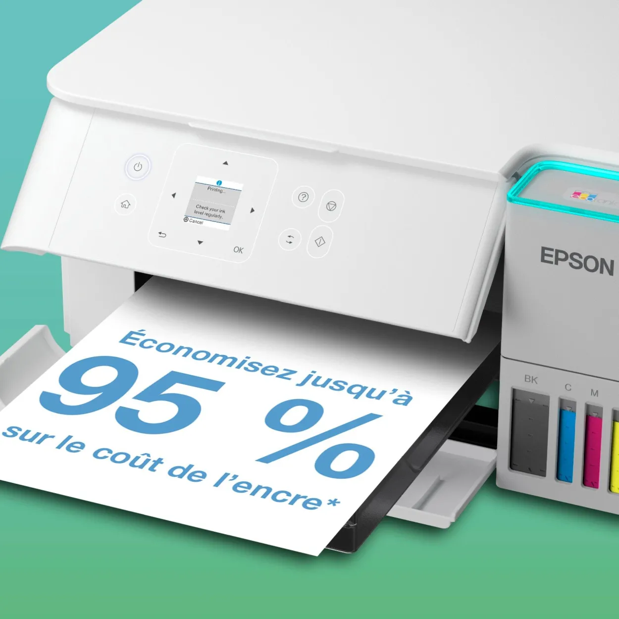Solution d’impression A4 blanche EcoTank ET-2959 équipée d’une connexion Wi-Fi et de réservoirs d’encre, avec jusqu’à 3 ans d’encre inclus