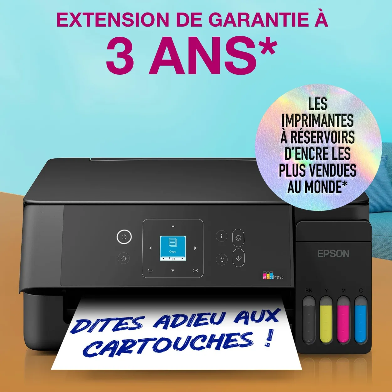 Solution d’impression multifonction A4 Wi-Fi et AirPrint EcoTank ET-2922 équipée de réservoirs d’encre, écran LCD et jusqu’à 3 ans d’encre inclus