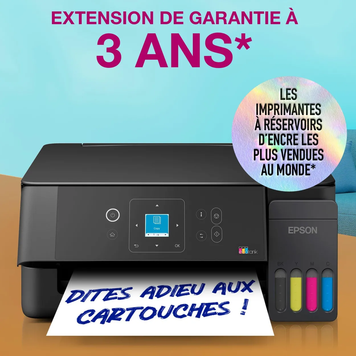 Solution d’impression multifonction A4 Wi-Fi et AirPrint EcoTank ET-2920 équipée de réservoirs d’encre, écran LCD et jusqu’à 3 ans d’encre inclus