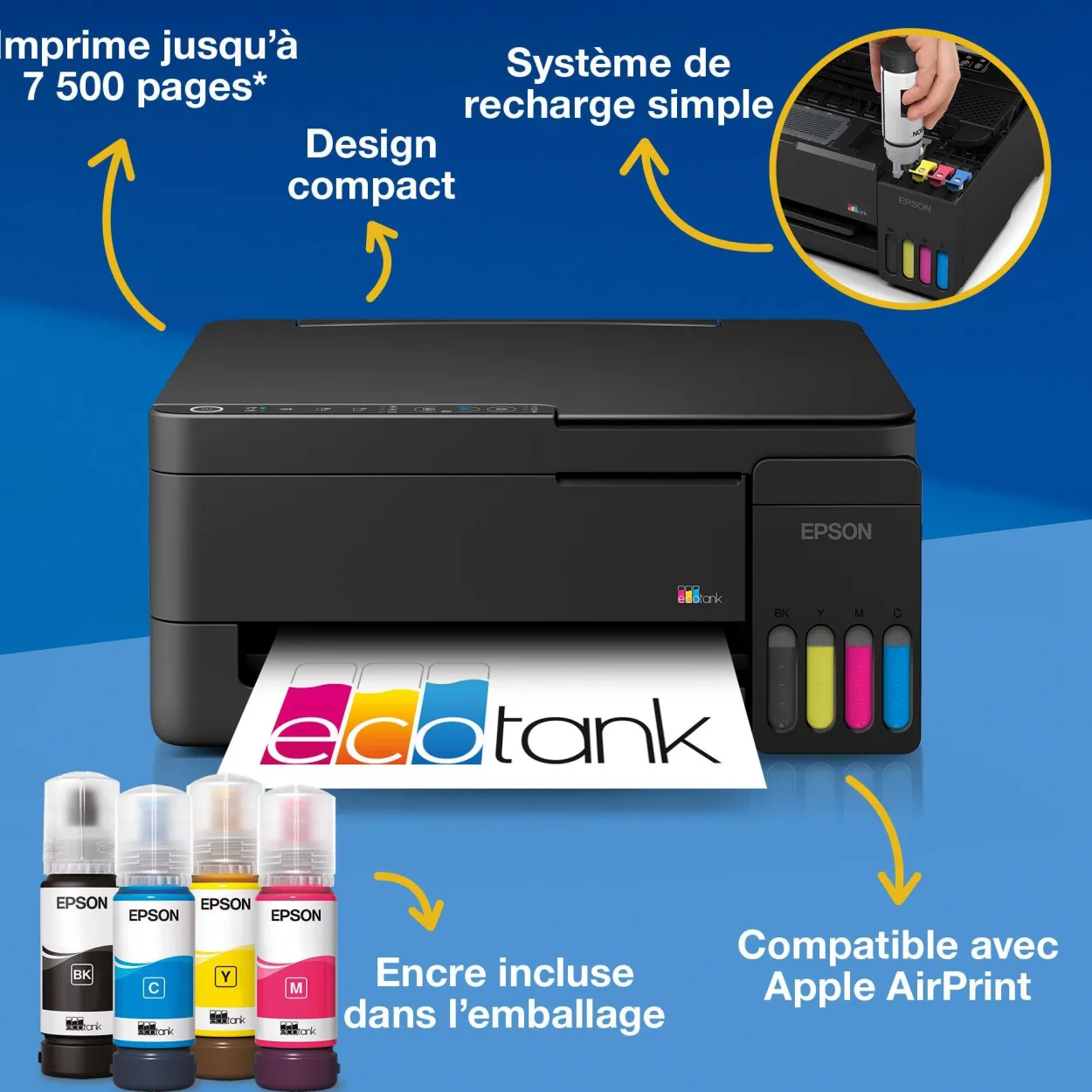 Solution d’impression multifonction A4 Wi-Fi et AirPrint EcoTank ET-2914 équipée de réservoirs d’encre, avec jusqu’à 3 ans d’encre inclus